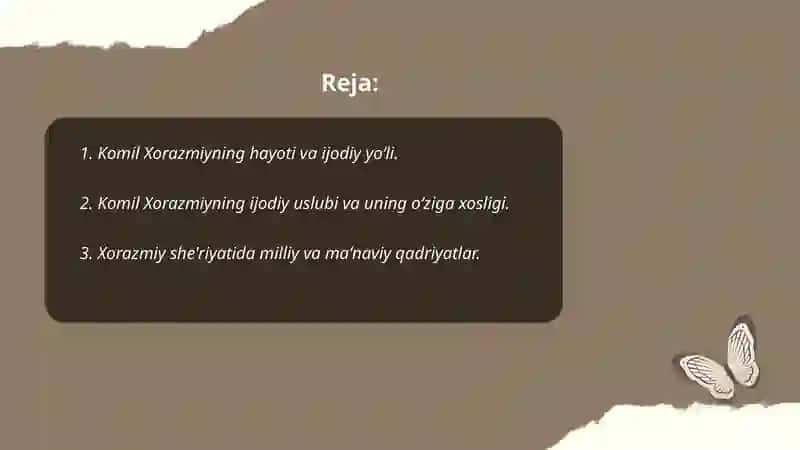 Komil Xorazmiy hayoti va ijodiga oid ilmiy asarlarni o‘rganish shoir asarlarining tahlili 2