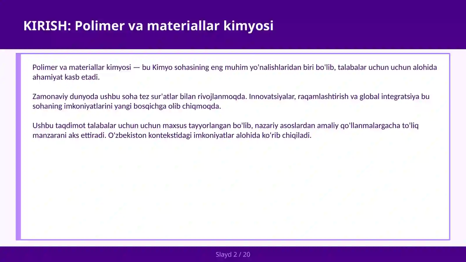 Polimer va materiallar kimyosi 2