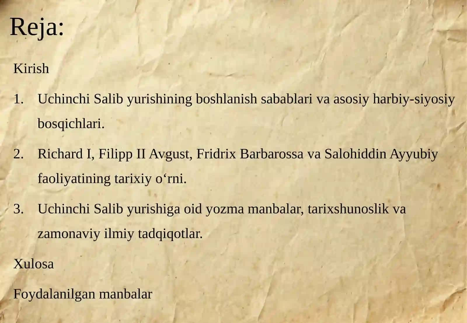 UCHINCHI SALIB YURISHLARI TARIXIGA OID ILMIY TADQIQOTLAR 2