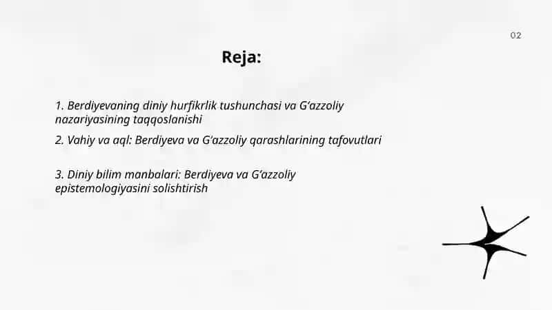 Din va hurfikrlik Berdiyevaning diniy hurfikrlik haqidagi gʻoyalarini gʻazzoliy gʻoyalari bilan qiyoslash Ilyos 2