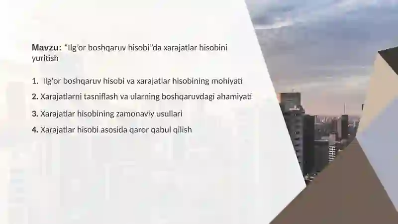 “Ilg’or boshqaruv hisobi”da xarajatlar hisobini yuritish 2