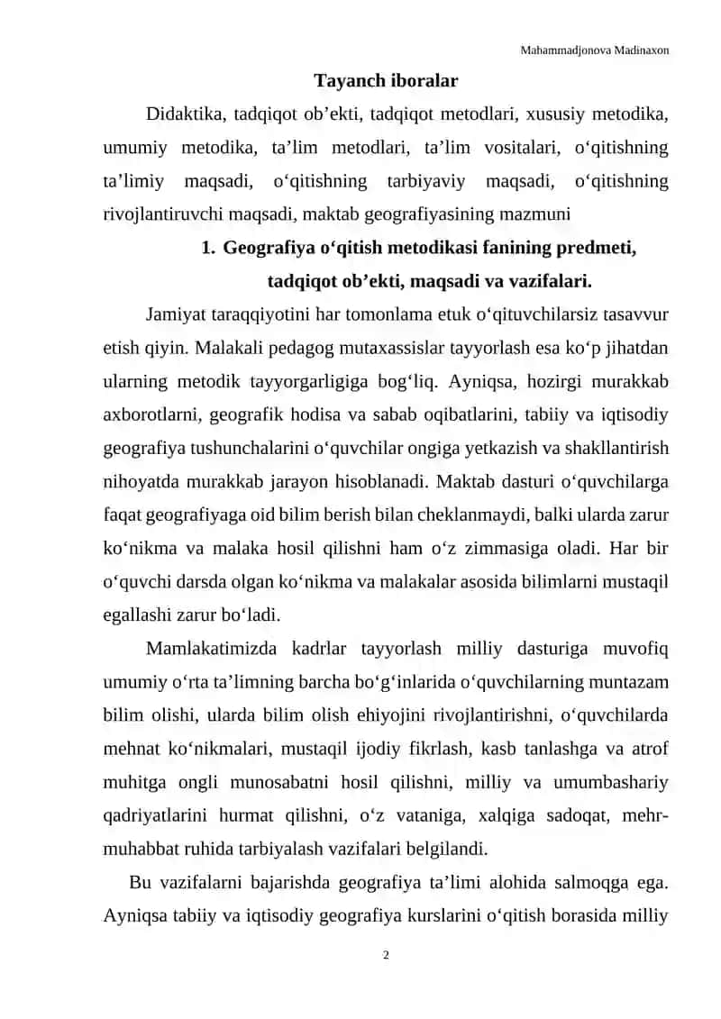 GEOGRAFIYA OʻQITISH METODIKASI FANINING OBYEKTI VA PREDMETI 2