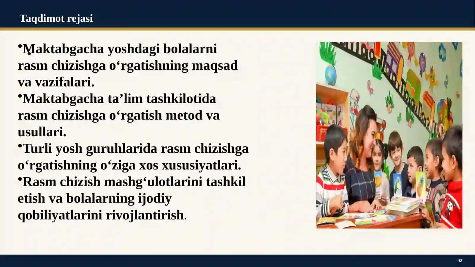 Maktabgacha yoshdagi bolalarni rasm chizishga o‘rgatish. MTTning turli yosh guruhlarida rasm chizishga o‘rgatish metodlari 2