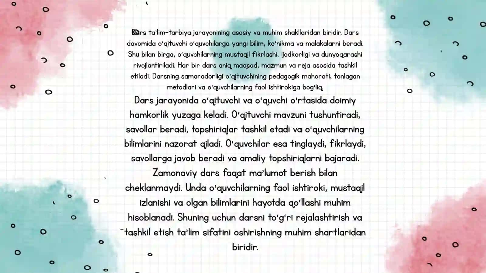 DARS VA UNING TURLARI: TAHLIL VA NATIJALAR 2