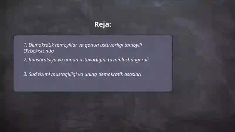 O‘zbekistonda qonun ustivorligini taminlashning demokratik asoslari. Korrupsiya va unga qarshi kurashishning mazmun mohiyati 2