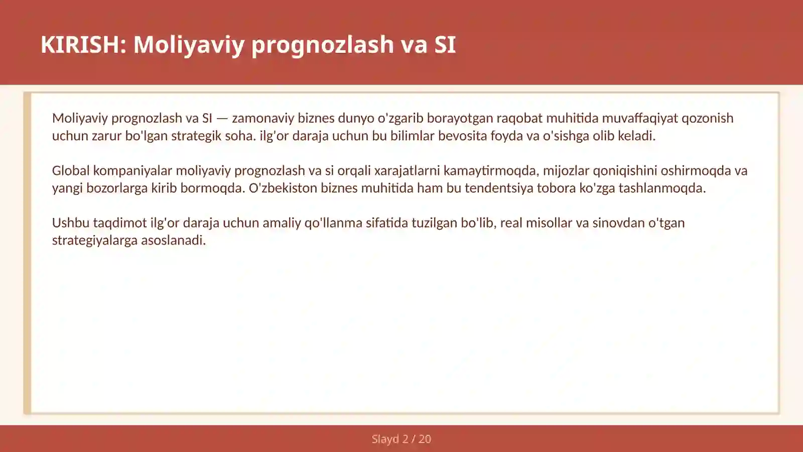 Moliyaviy Prognozlash va SI 2