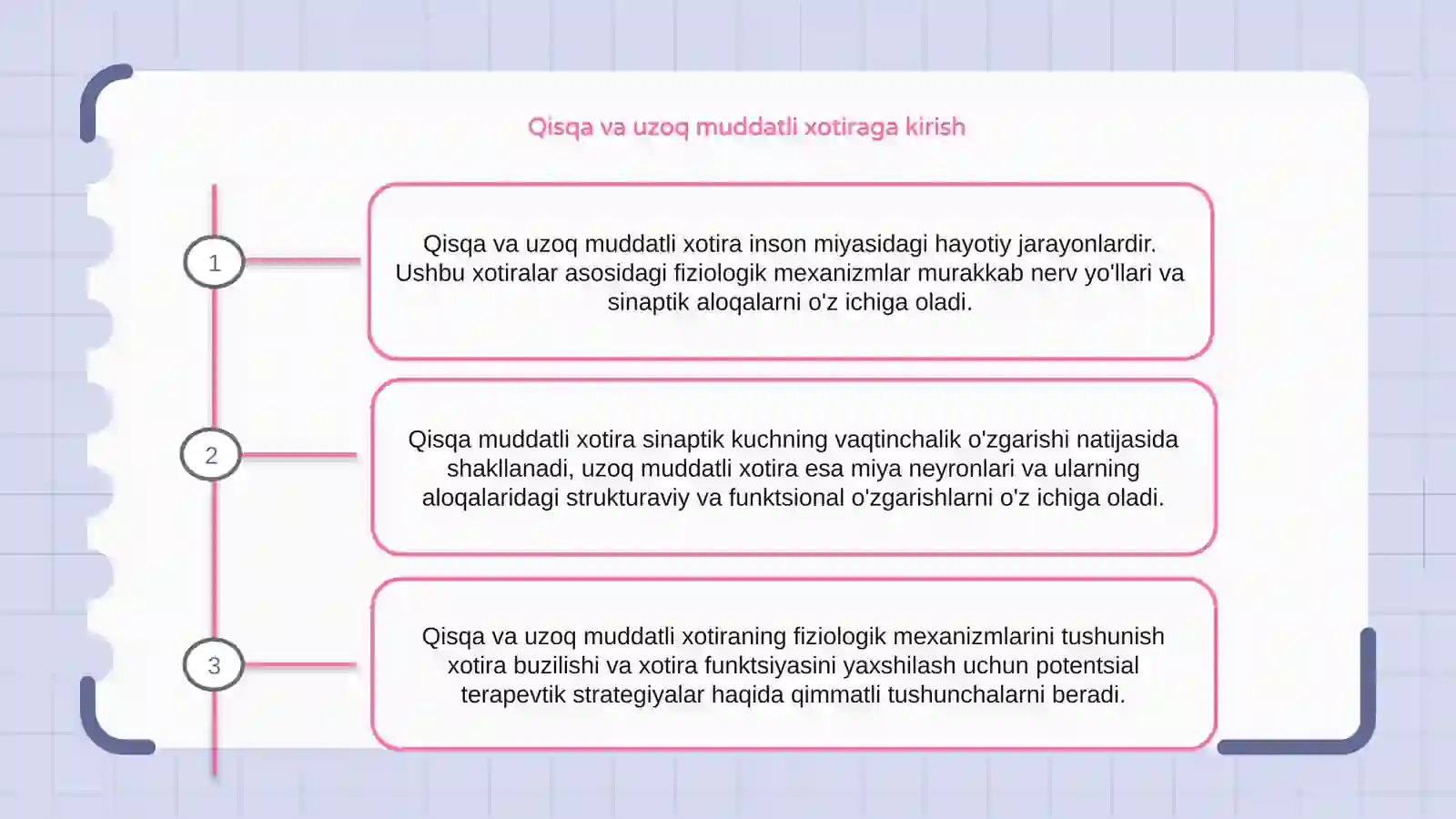 Qisqa va uzoq muddatli xotiraning fziologik mexanizmlari 2