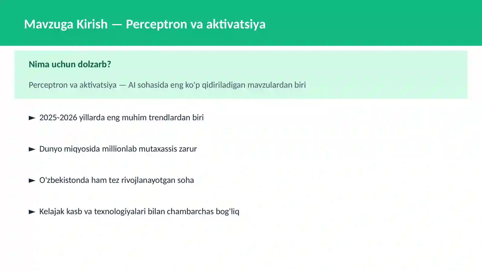 AI | DEEP LEARNING VA NEYRON TARMOQLAR 2