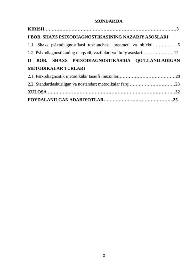 "SHAXS SIXODIOGNOSTIKASIDA QO'LLANILADIGAN METODIKALAR TASNIFI" 2