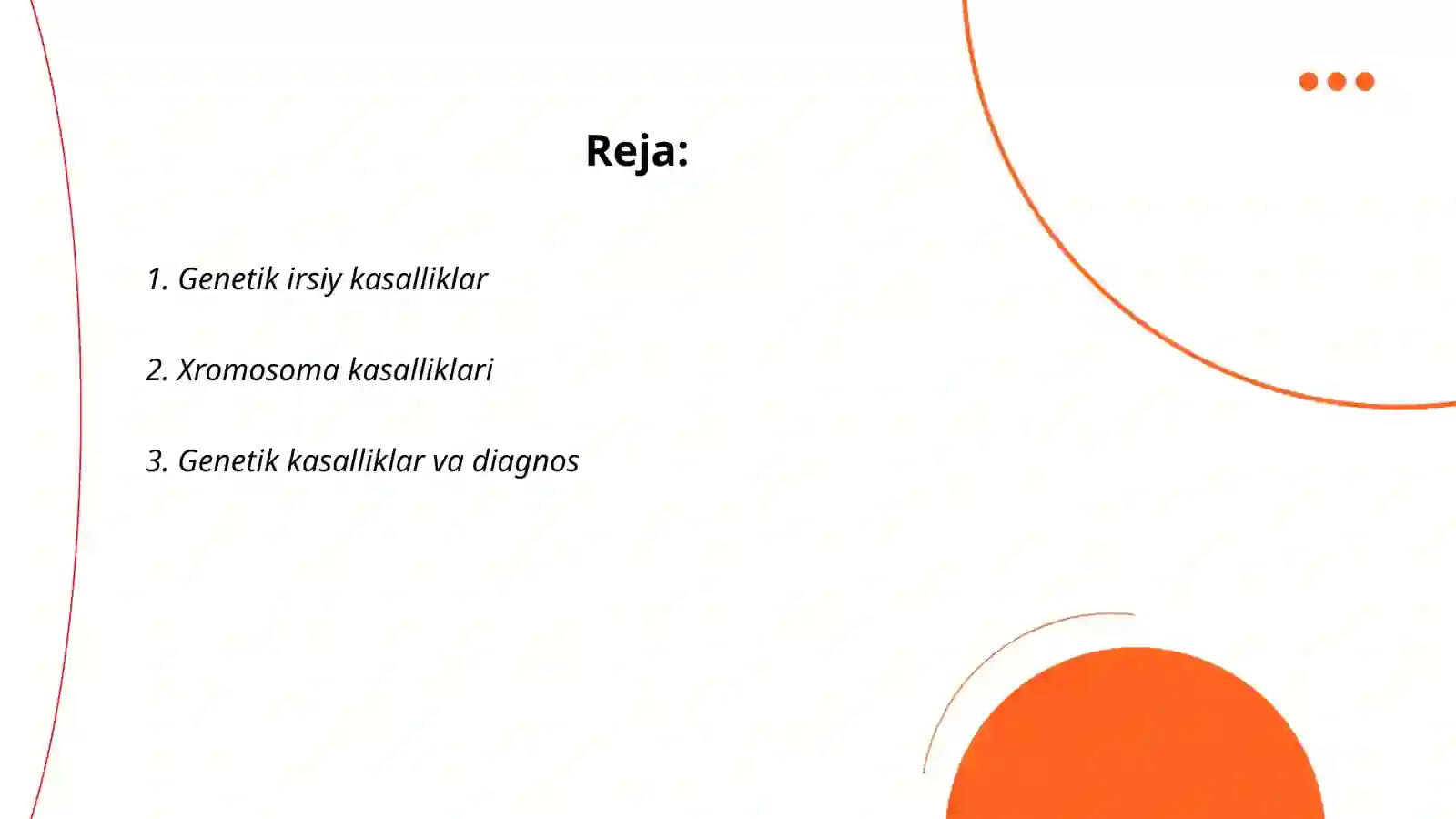 Irsiy kasalliklar, xromosoma kasalliklari, gen va irsiyatga moyil kasalliklar. Nikoh turlari. Tibbiy genetik maslahat 2