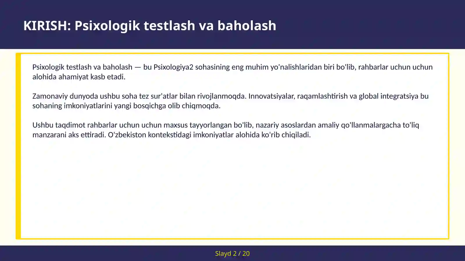 Psixologik testlash va baholash 2
