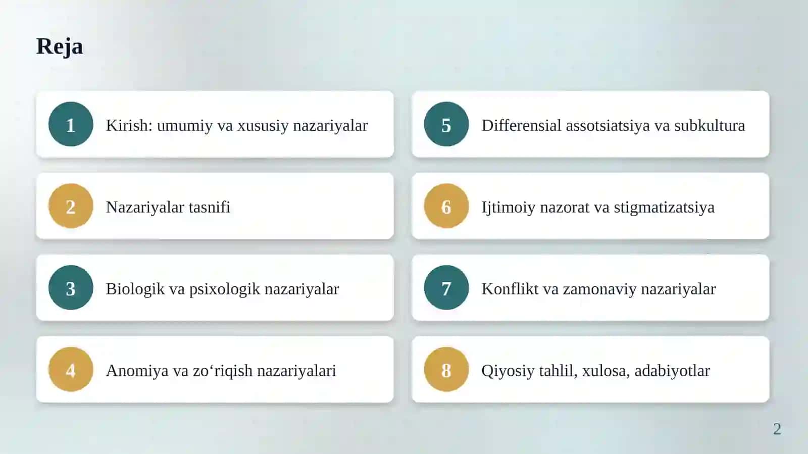 Xususiy kriminologik nazariyalar 2