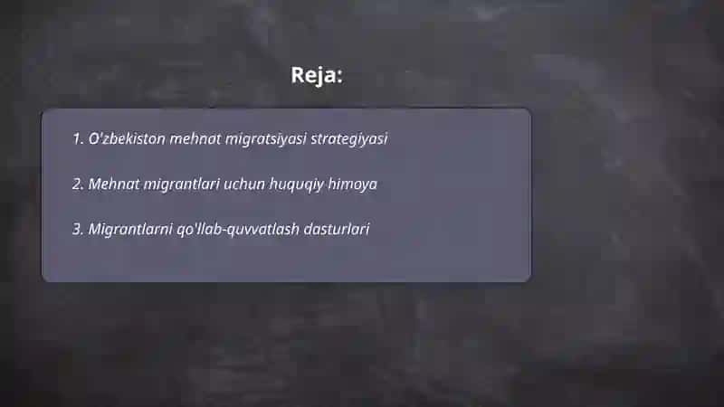 O'zbekistonga mehnat migratsiyasi buyicha davlat siyosatining amalga oshirilishi 2
