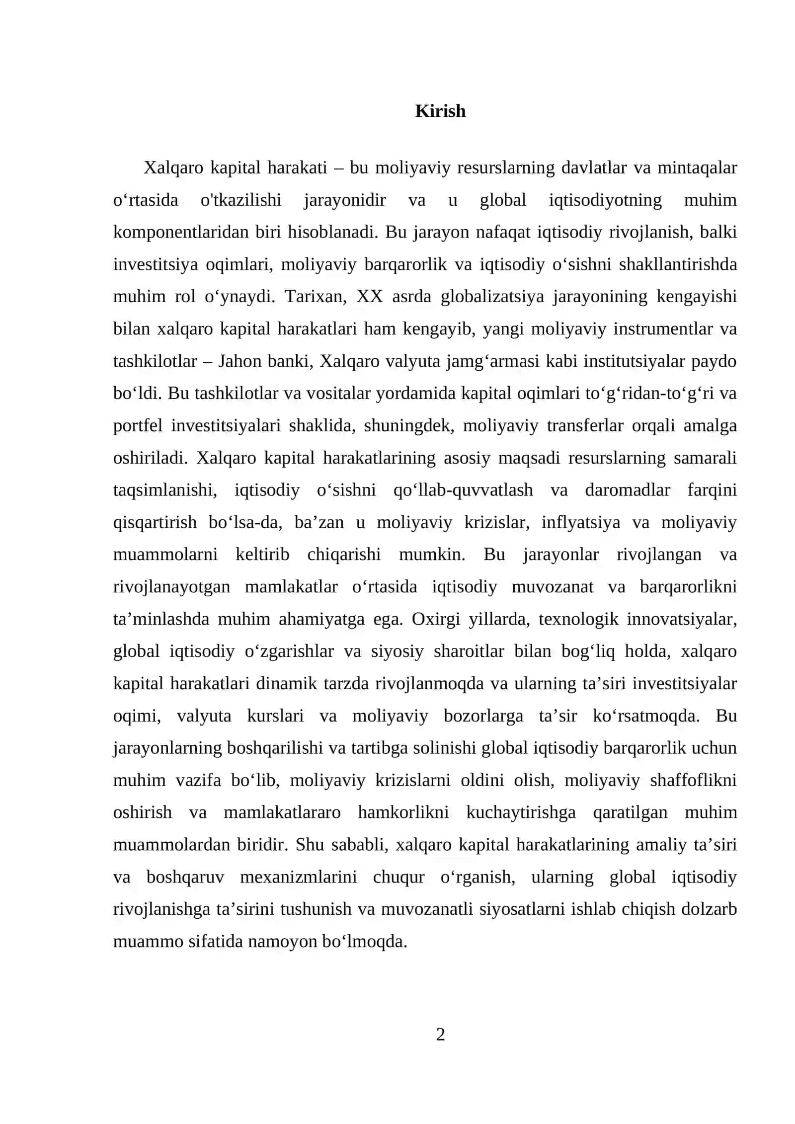 Xalqaro kapital harakati va uning global iqtisodiy rivojlanishga ta'siri 2