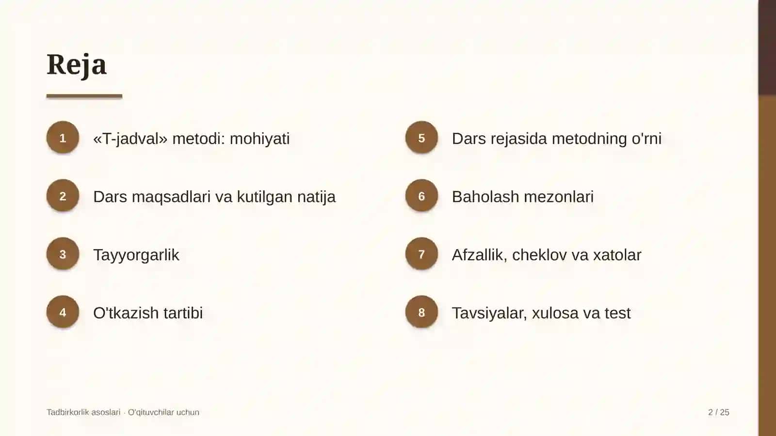 tadbirkorlik asoslari darslarida t jadval metodidan foydalanish 5518 2