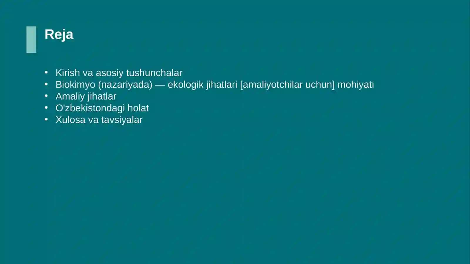 Biokimyo (nazariyada) — ekologik jihatlari [amaliyotchilar uchun] 2