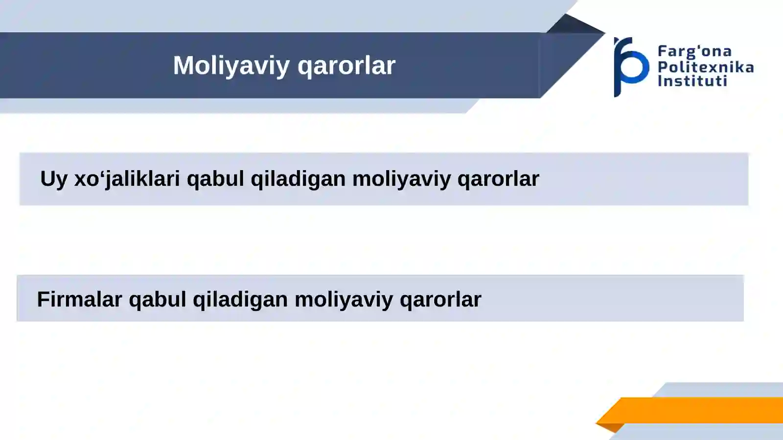 Moliyaviy qarorlar 2