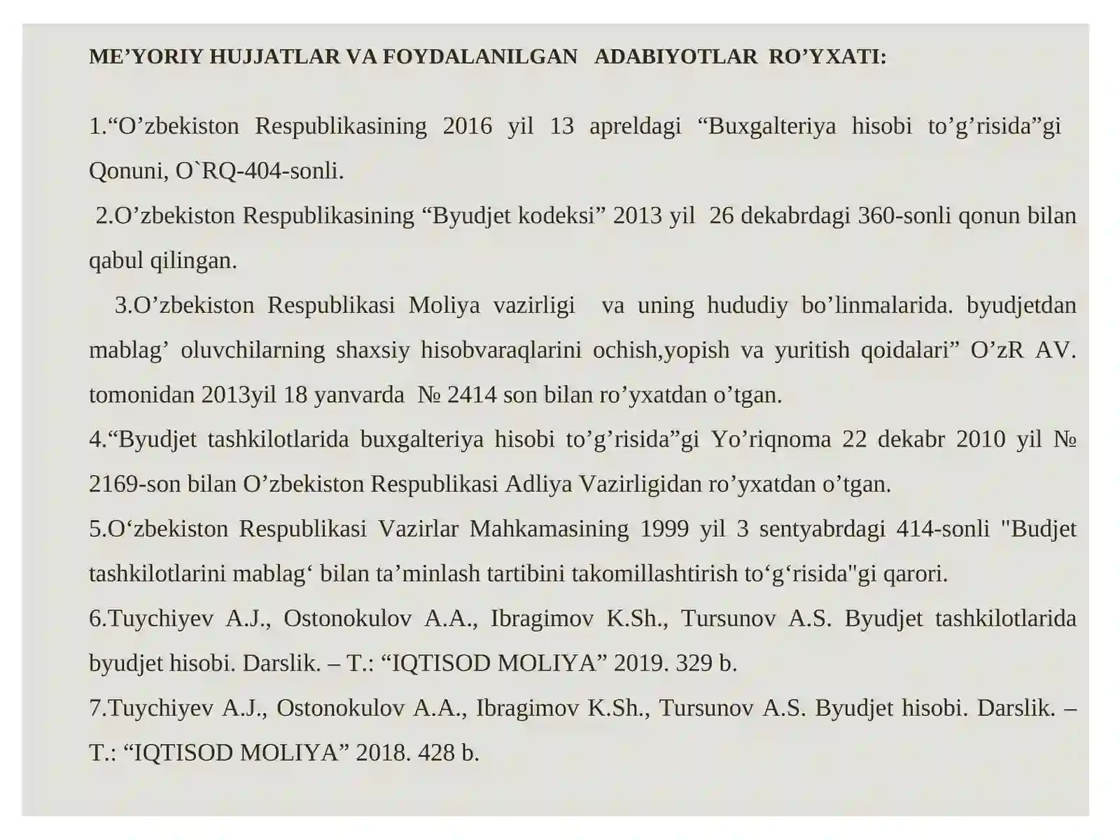 BYUDJET HISOBINING STANDARTLARI VA ULARNING MAZMUNI 2
