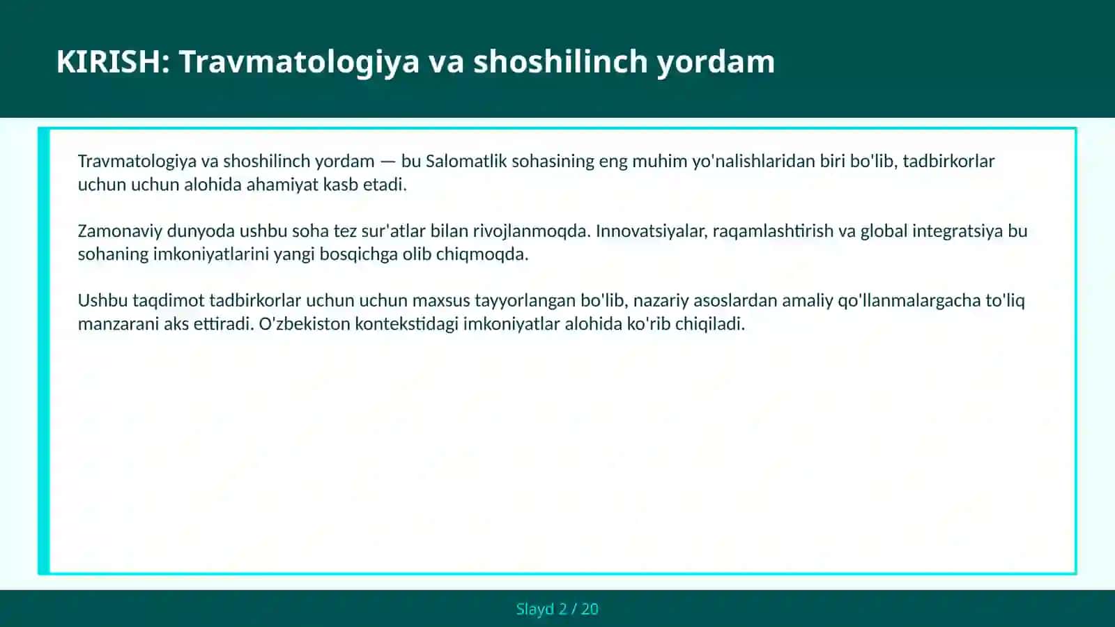 Travmatologiya va shoshilinch yordam 2
