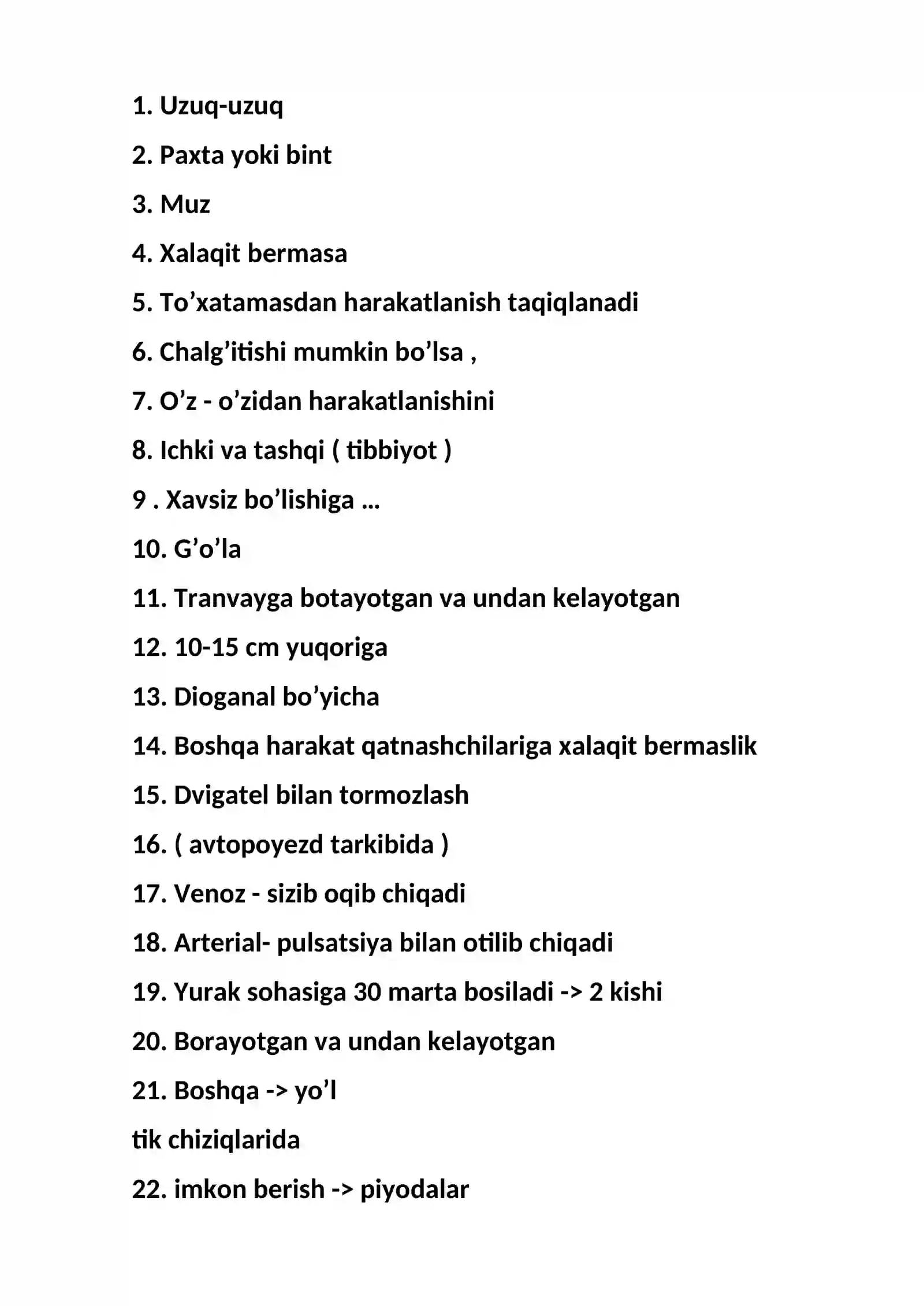 Prava imtihoni Kalit so’zlar 2