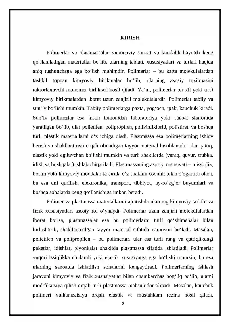 Polimerlar va plastmassalar 2