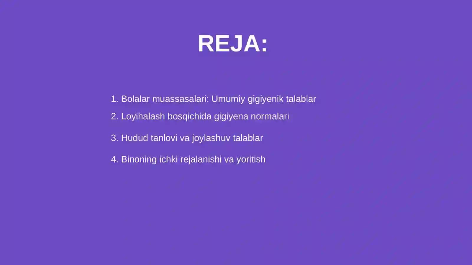 Bolalar muassasalari loyihalashtirish qurish va jihozlarga bo'lgan gigiyenik talablar 2