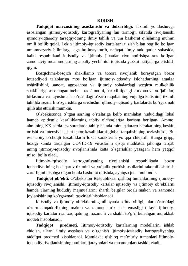 "QISHLOQ, MA’MURIY TUMANLARNING YIRIK MASSHTABLI IJTIMOIY-IQTISODIY KARTALARINI TUZISH" 2