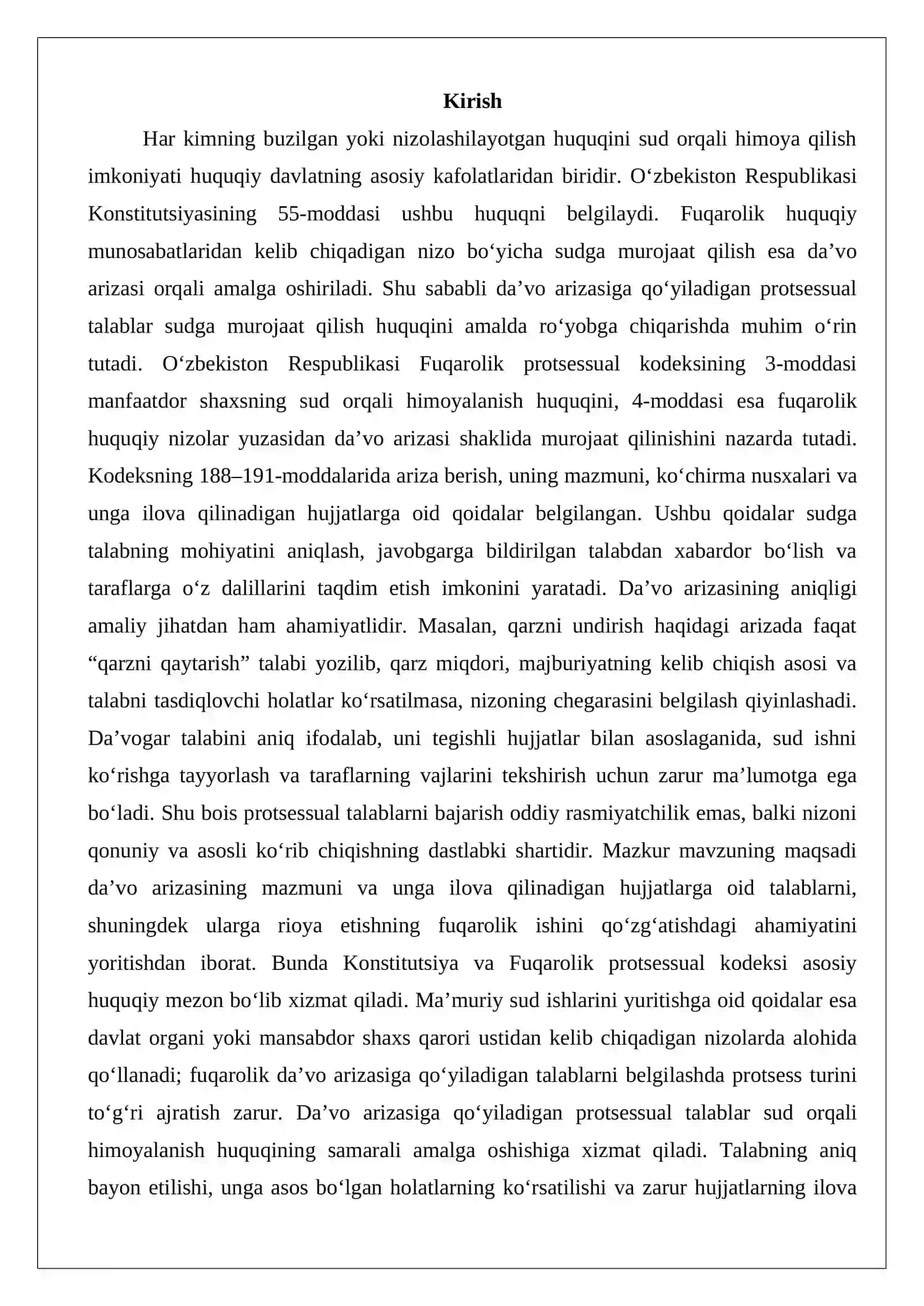 Da’vo arizasiga qo‘yiladigan protsessual talablar 2
