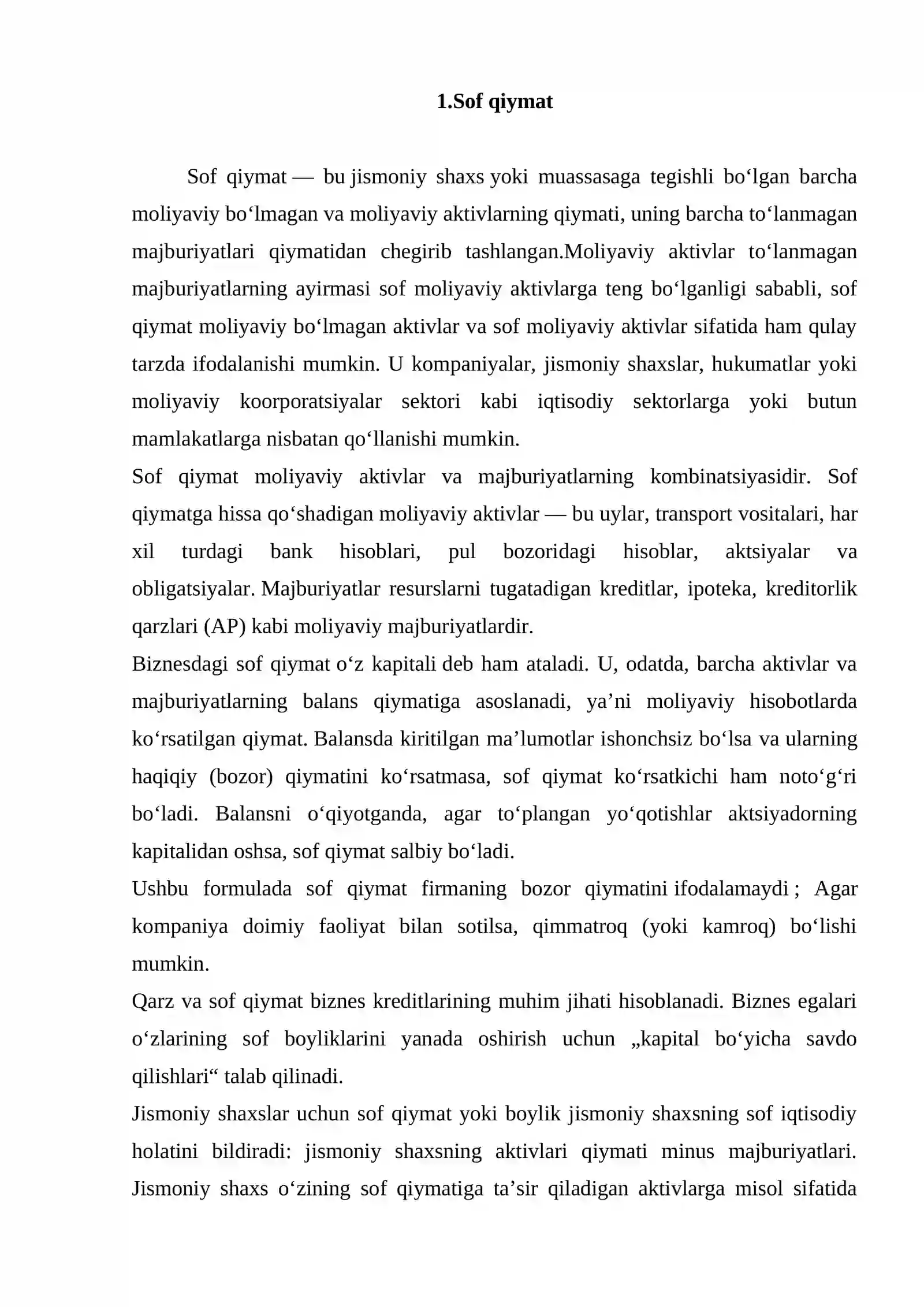 Sof qiymat usullari bo'yicha investsion qarorlar qabul qilish 2