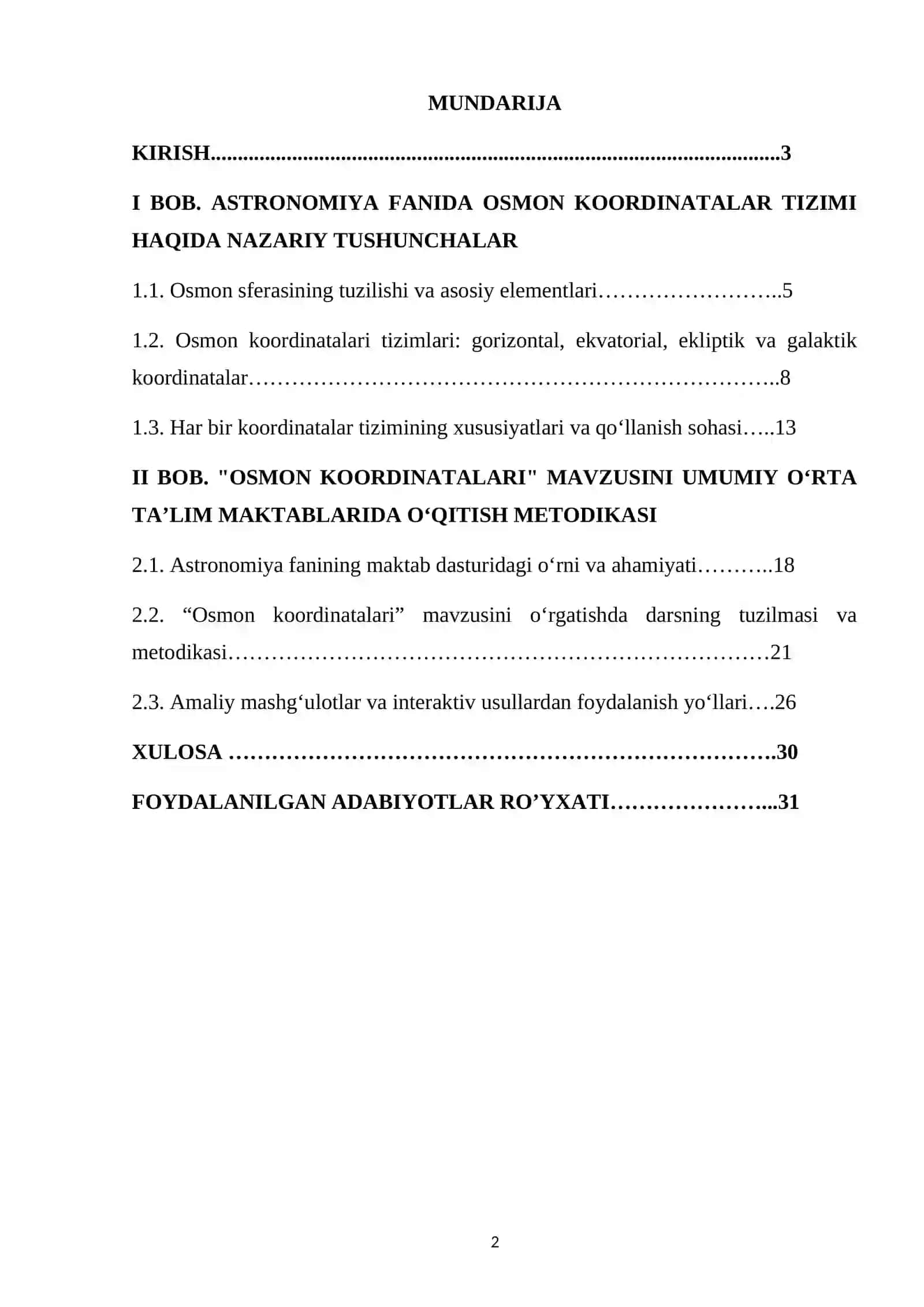"UMUMIY O’RTA TAʼLIM MAKTABLARIDA "OSMON KOORDINATALARI" O’QITISH METODIKASI" 2