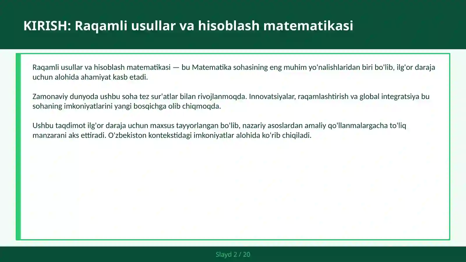 Raqamli usullar va hisoblash matematikasi 2