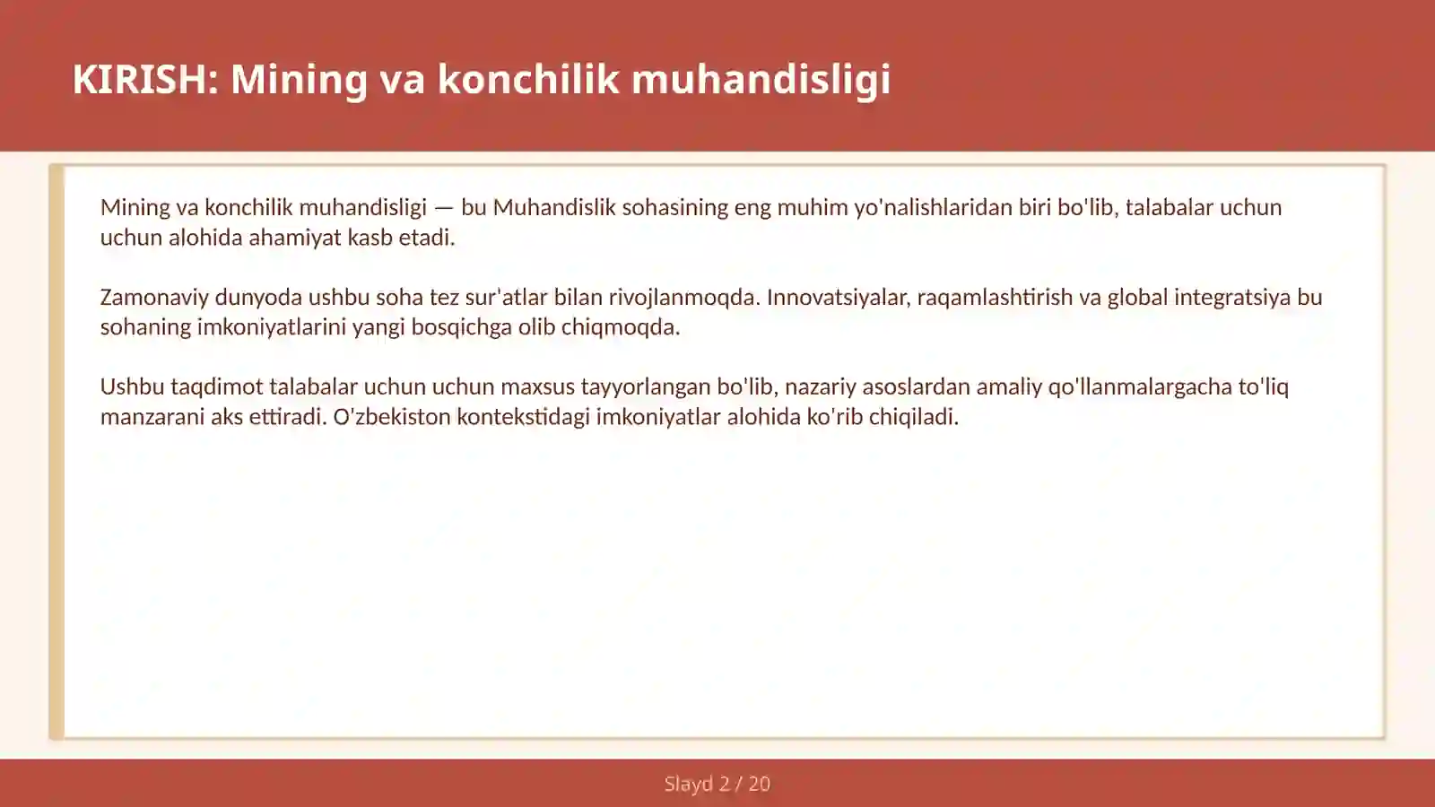 MINING VA KONCHILIK MUHANDISLIGI 2