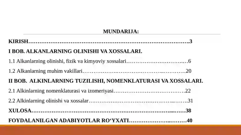 ALKANLARNING OLINISHI VA XOSSALARI 2
