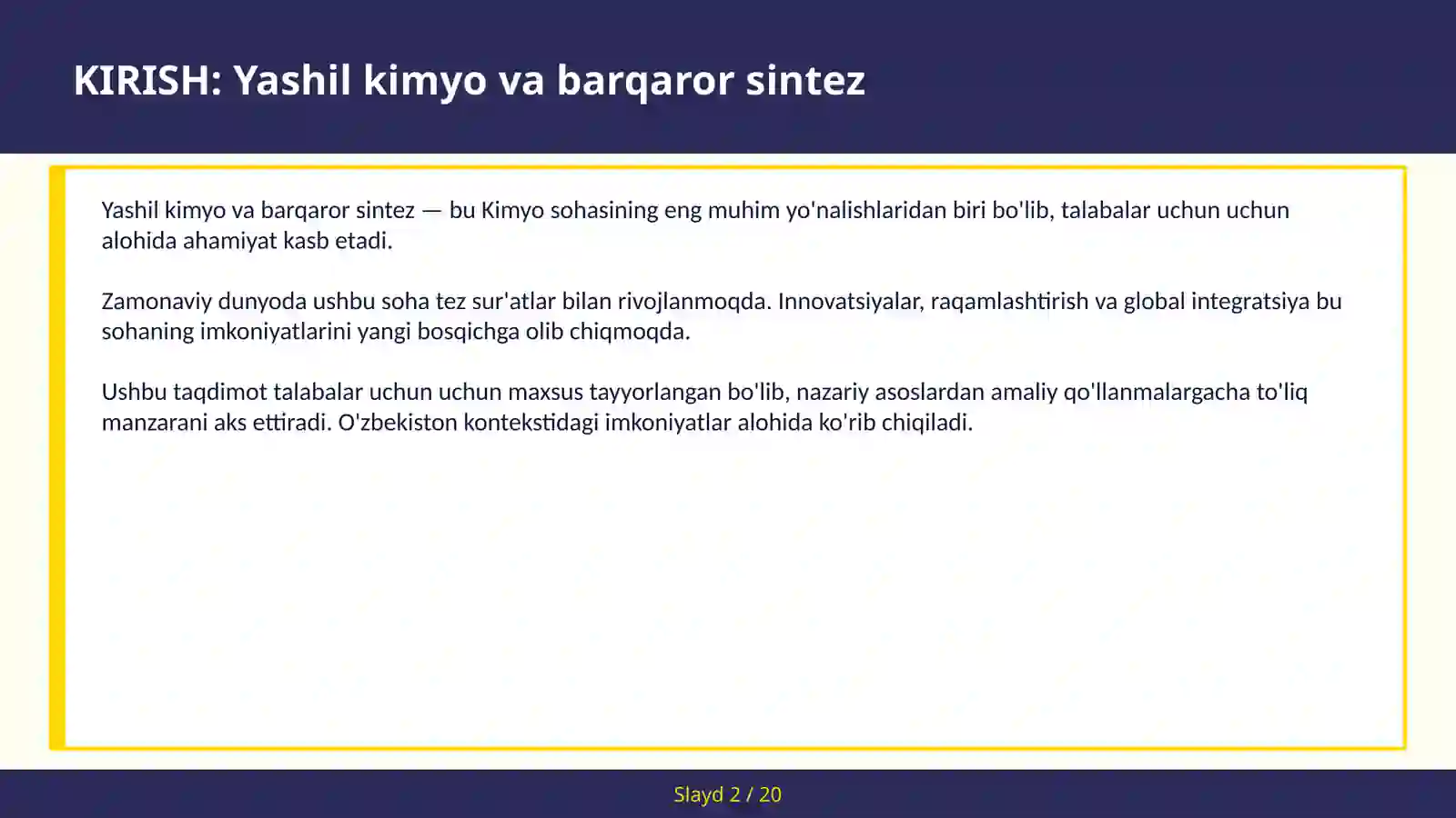 Yashil kimyo va barqaror sintez 2
