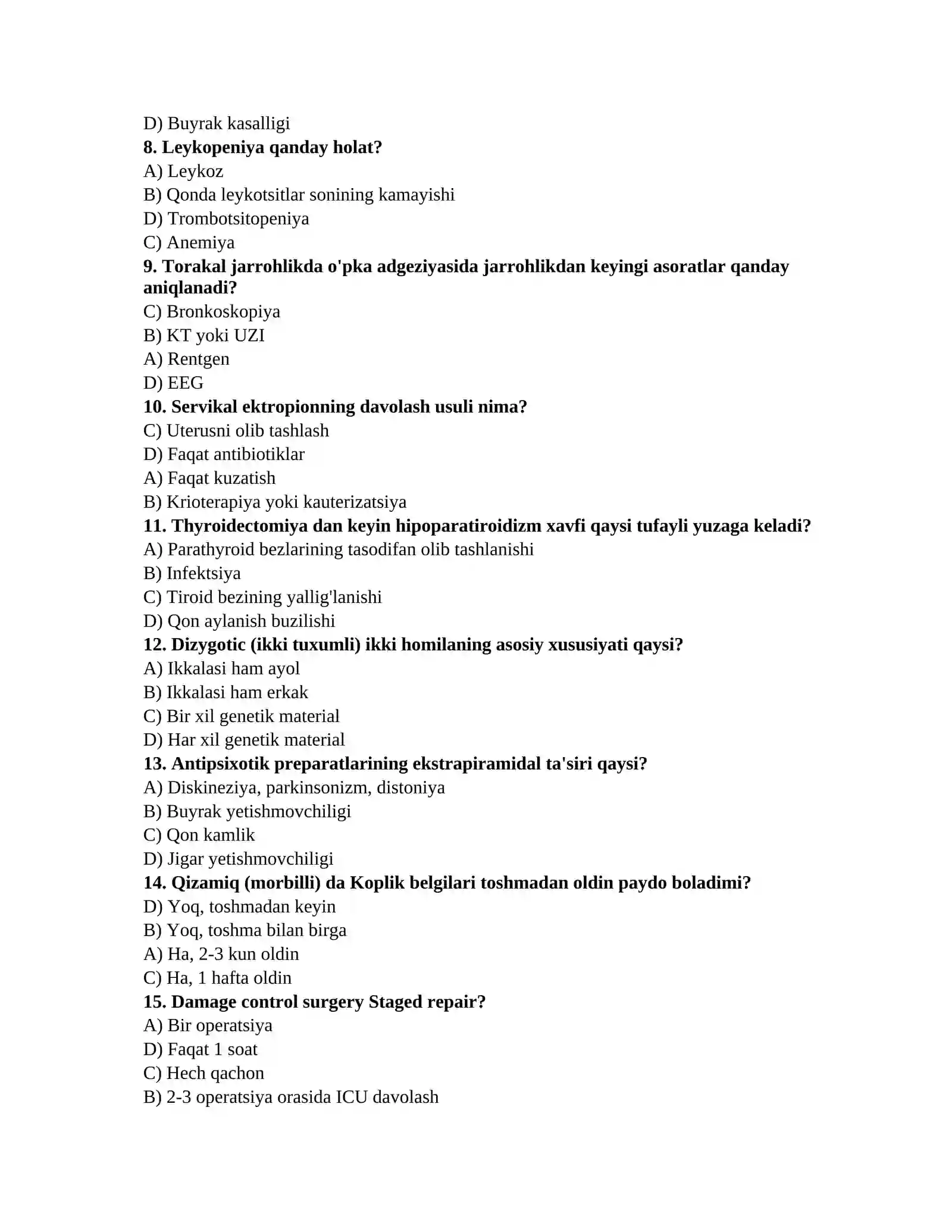 Ichki kasalliklar testlari 2
