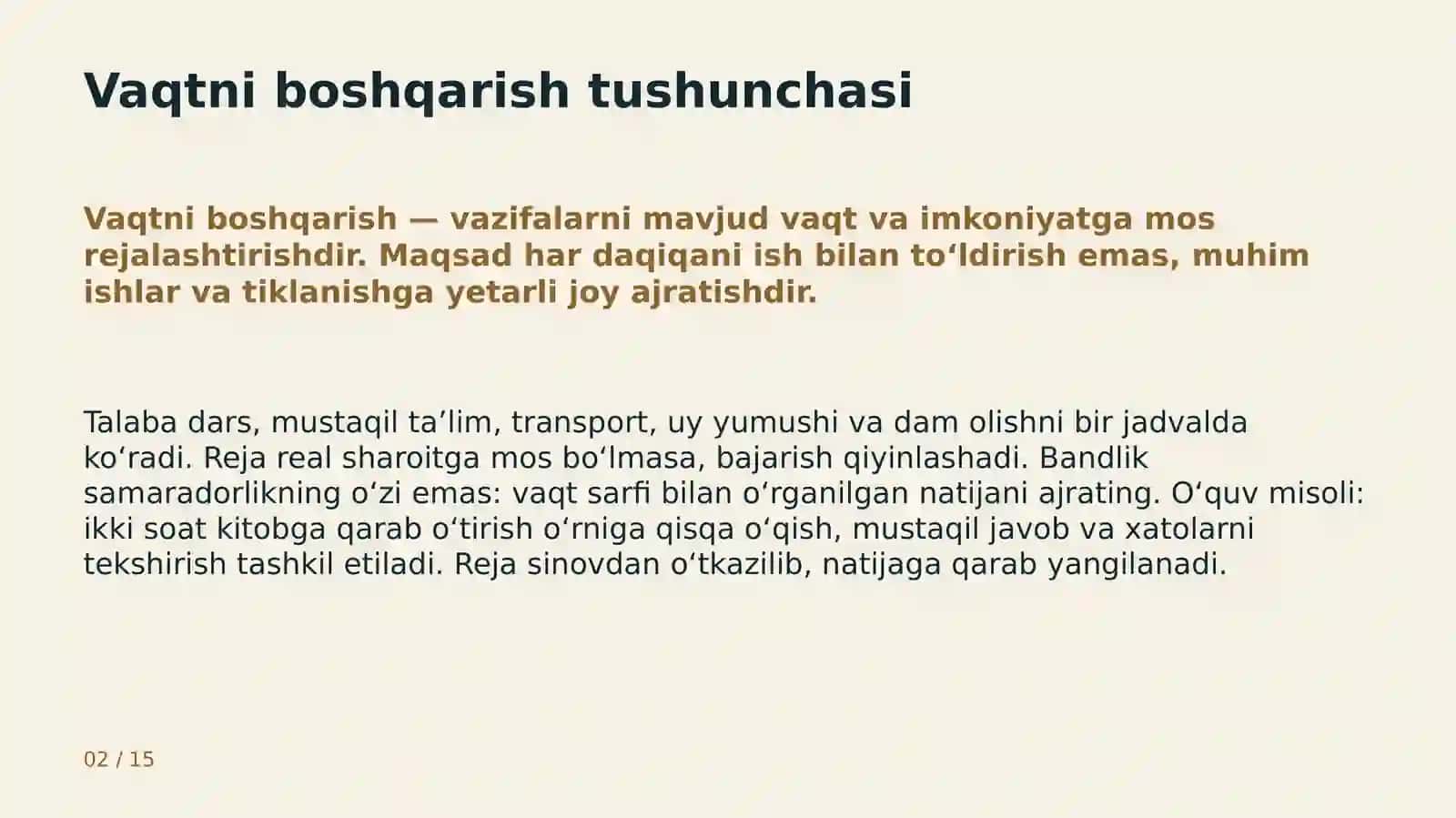 Vaqtni boshqarish va samarali o‘qish 2