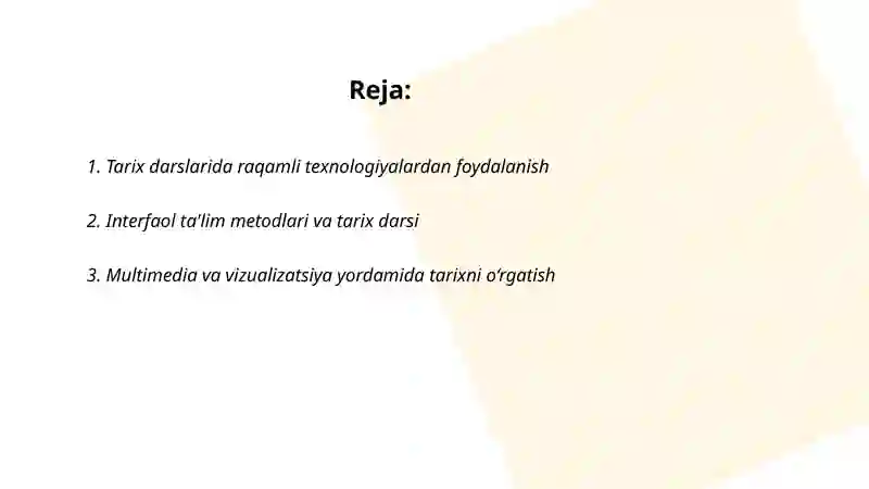 Tarix darslarining zamonaviyligi 2