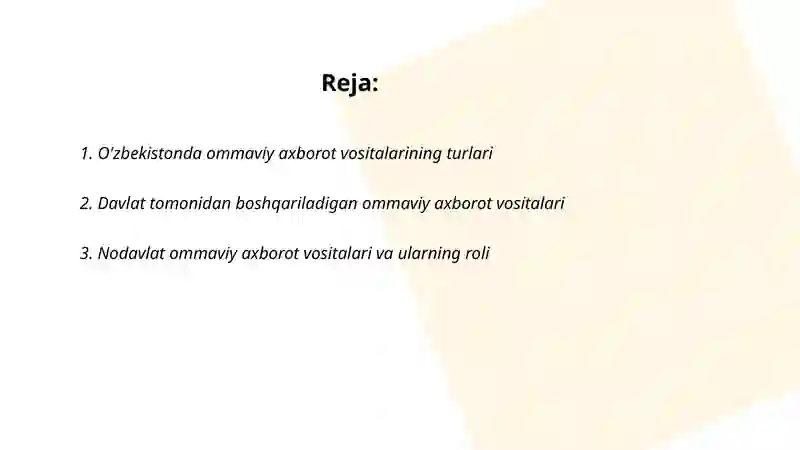 O'zbekiston Respublikasida ommaviy axborotning faoliyati 2