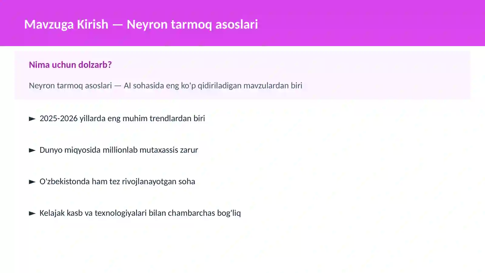 AI | DEEP LEARNING VA NEYRON TARMOQLAR 2
