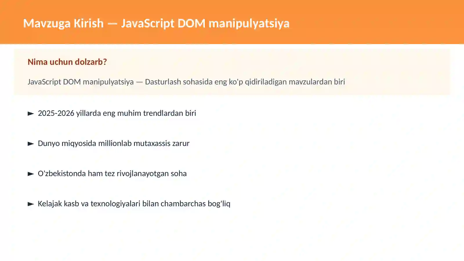 JavaScript DOM manipulyatsiya 2