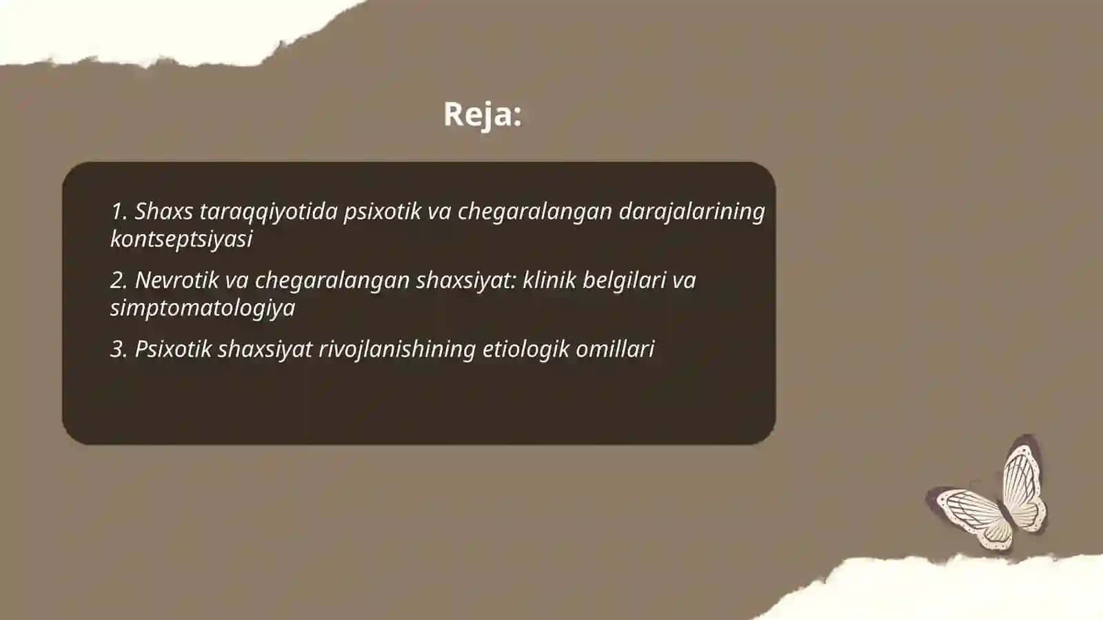 Shaxs taraqqiyotining psixotik chegaralangan va nevrotik darajalari 2