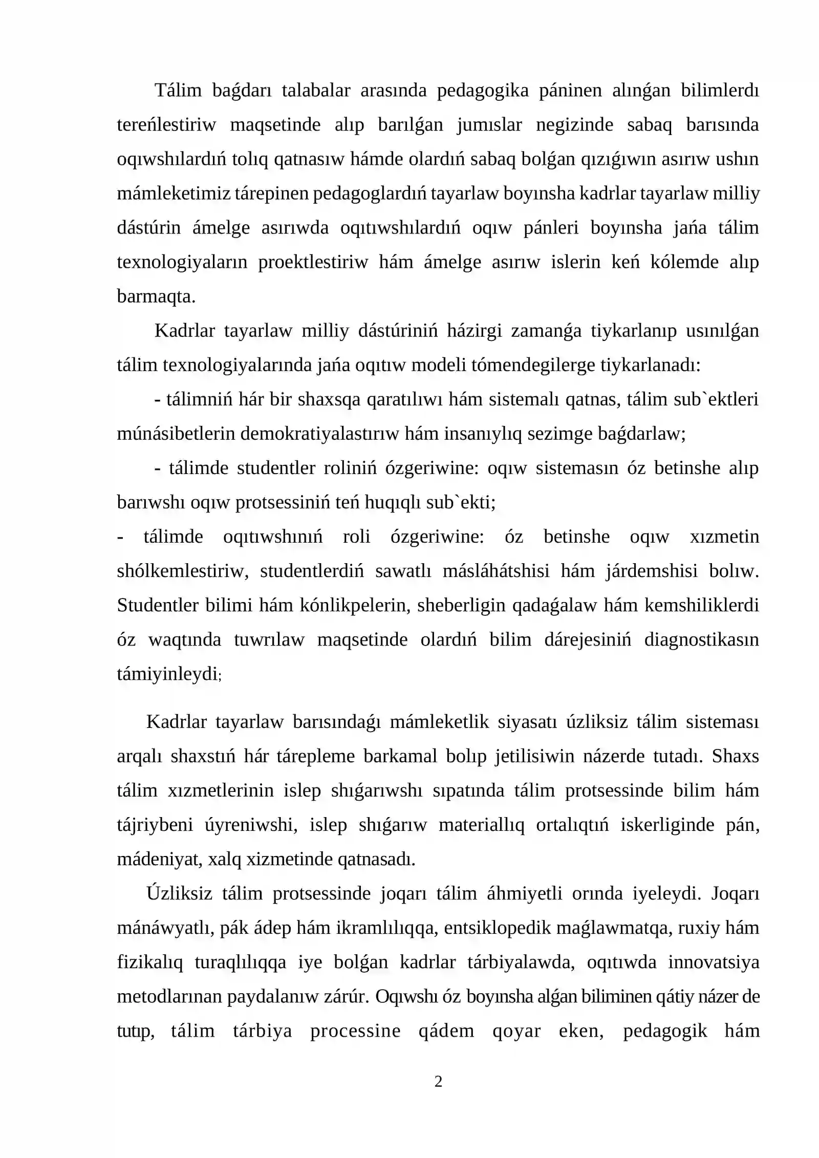 Muǵallimniń sabaqqa tayarlanıwı 2