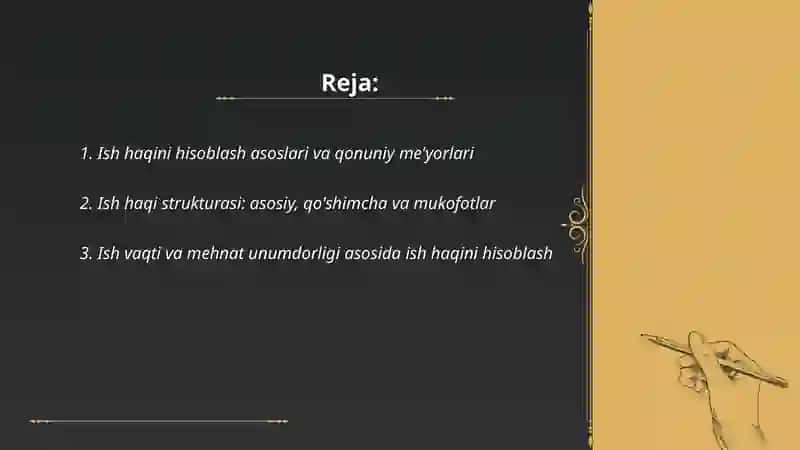Ish haqini hisoblash asoslari va qonuniy me'yorlari 2