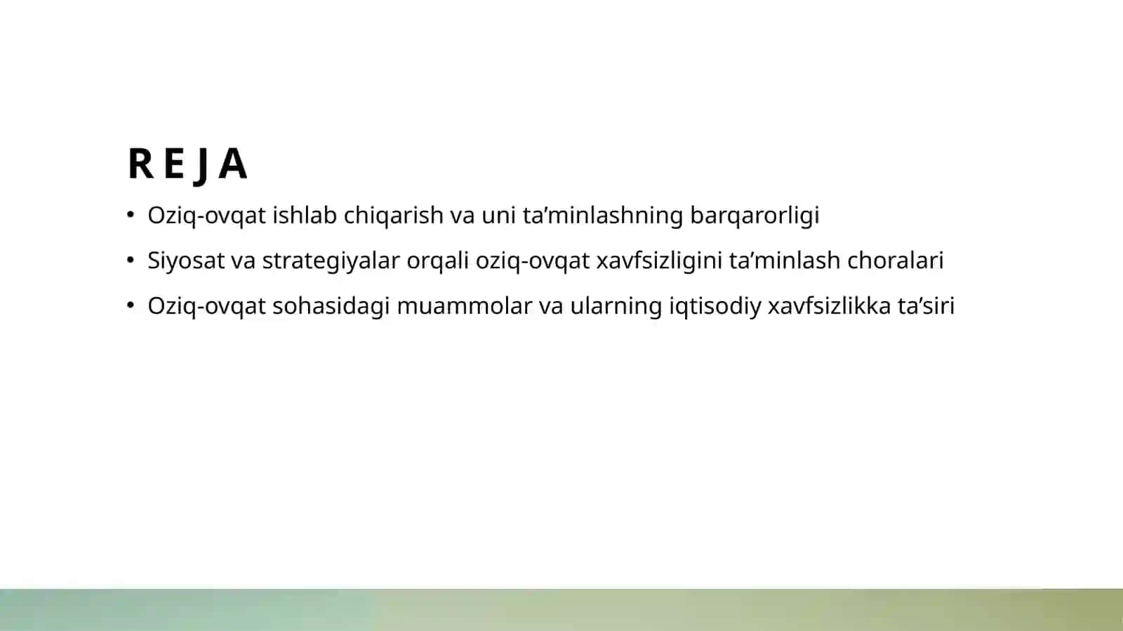 Oziq-ovqat ishlab chiqarish va uni ta’minlashning barqarorligi 2