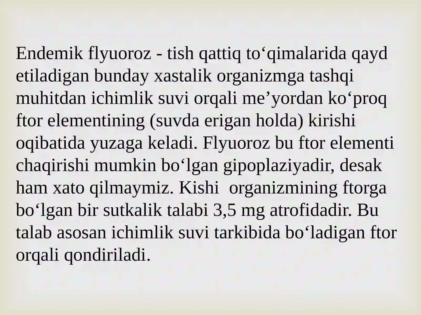 Tish qattiq to’qimalarining nokariyes kasalliklari  profilaktikasi usullari. 2