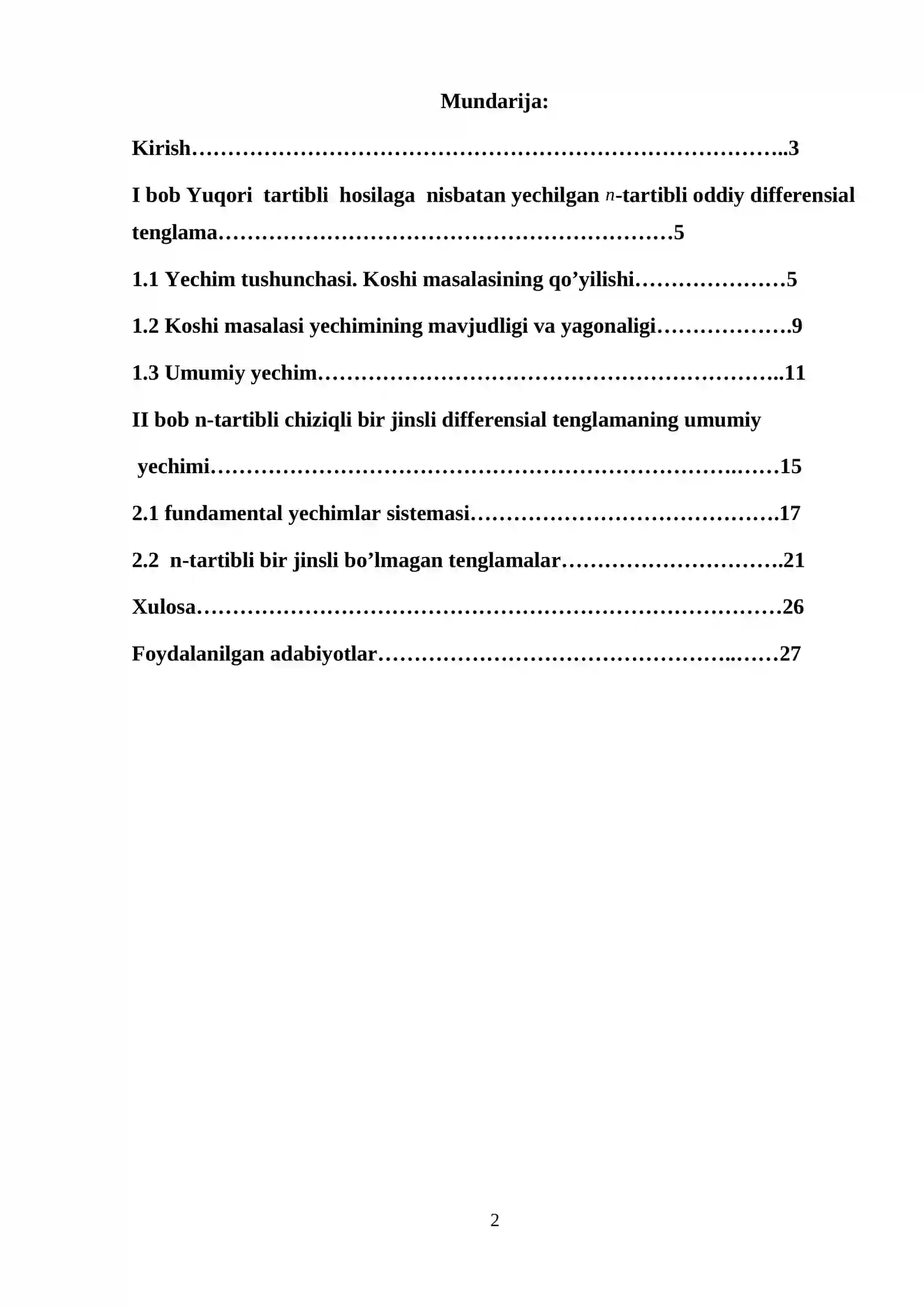 Oddiy differensial tenglamalar 2