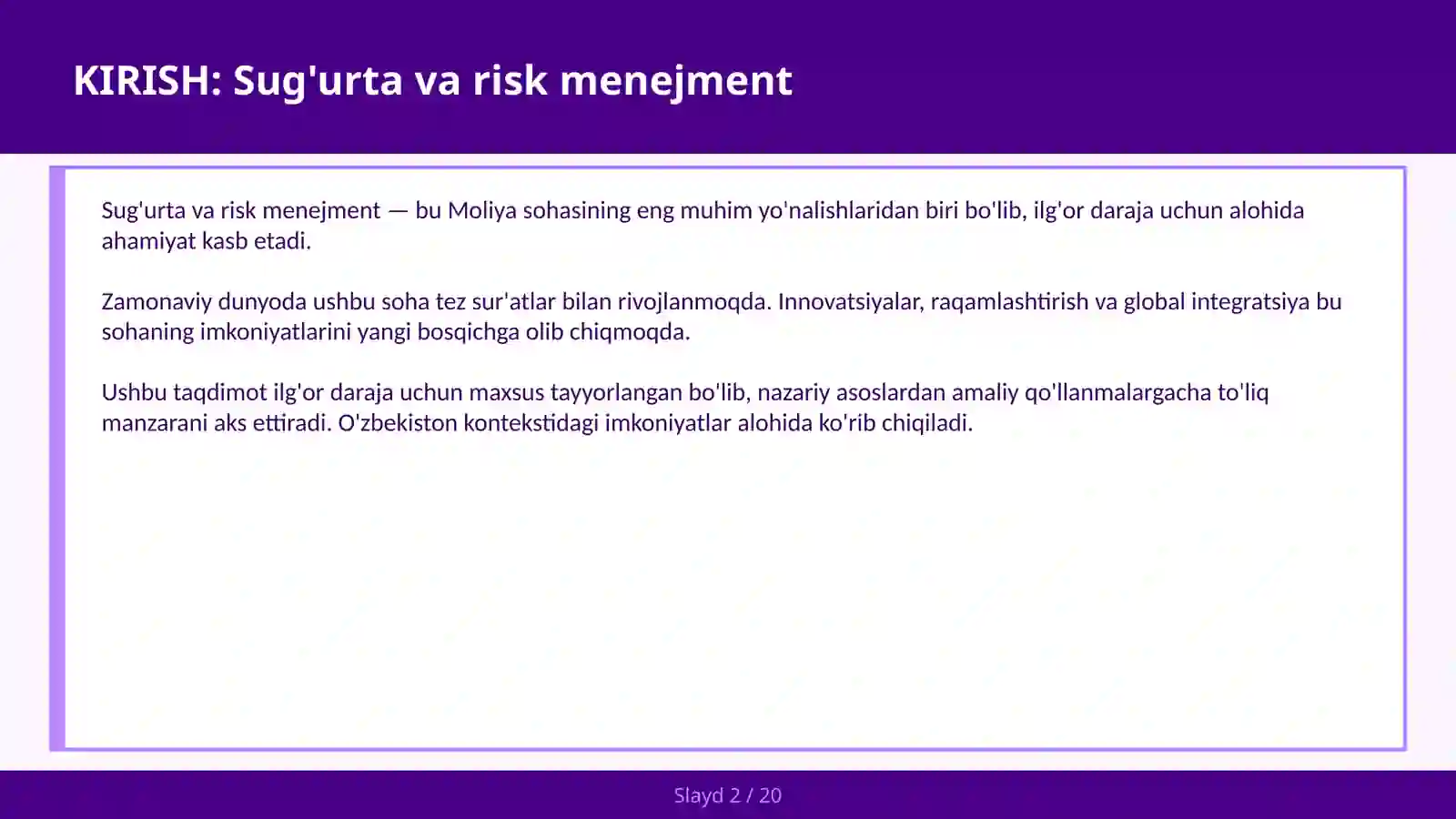Sug'urta va risk menejment 2