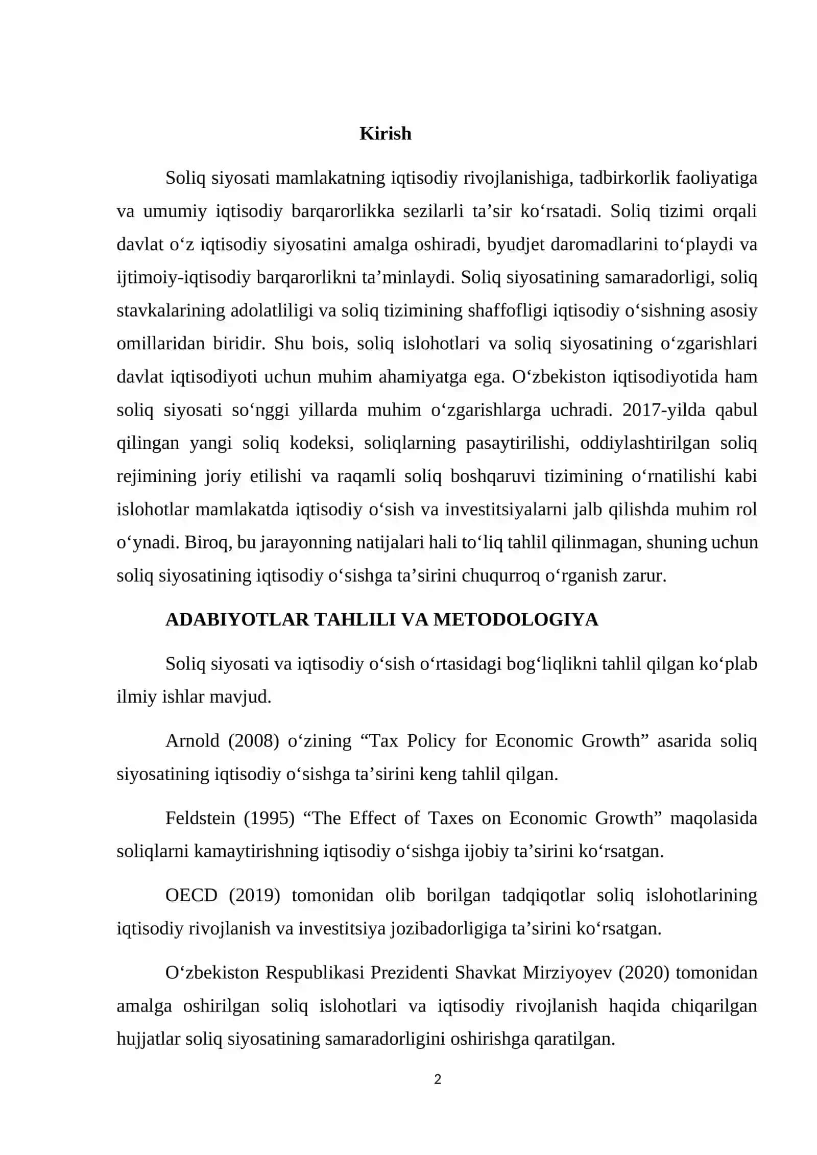 Soliq tizimining islohoti va Iqtisodiy o’sishga tasiri 2