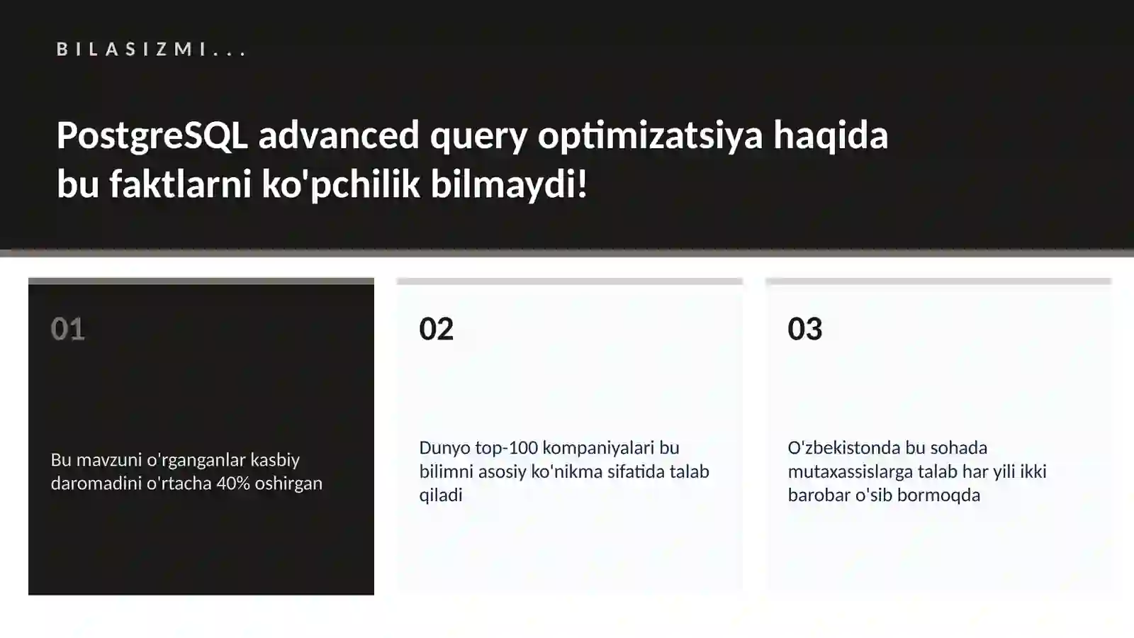PostgreSQL advanced query optimizatsiya 2