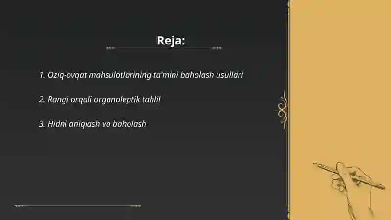 Oziq-ovqat mahsulotlarini organoleptik tahlil etish 2